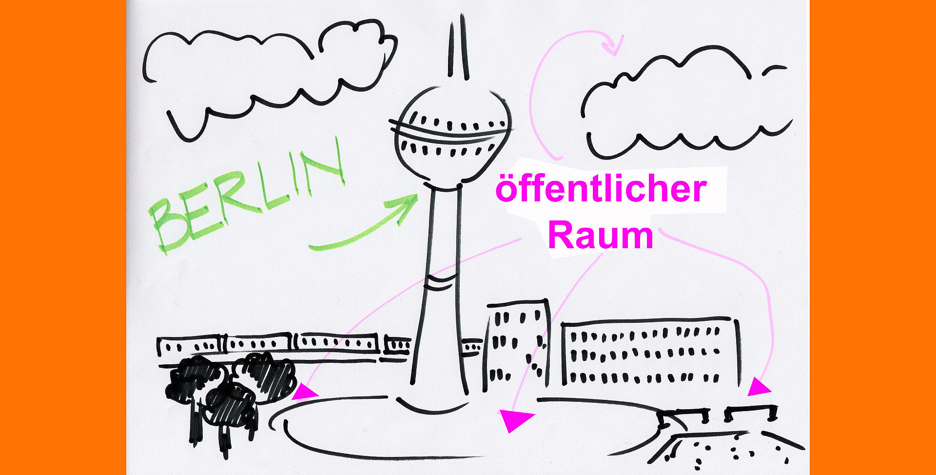 Bild zeigt eine Zeichnung vom Alexanderplatz mit Fernsehturm